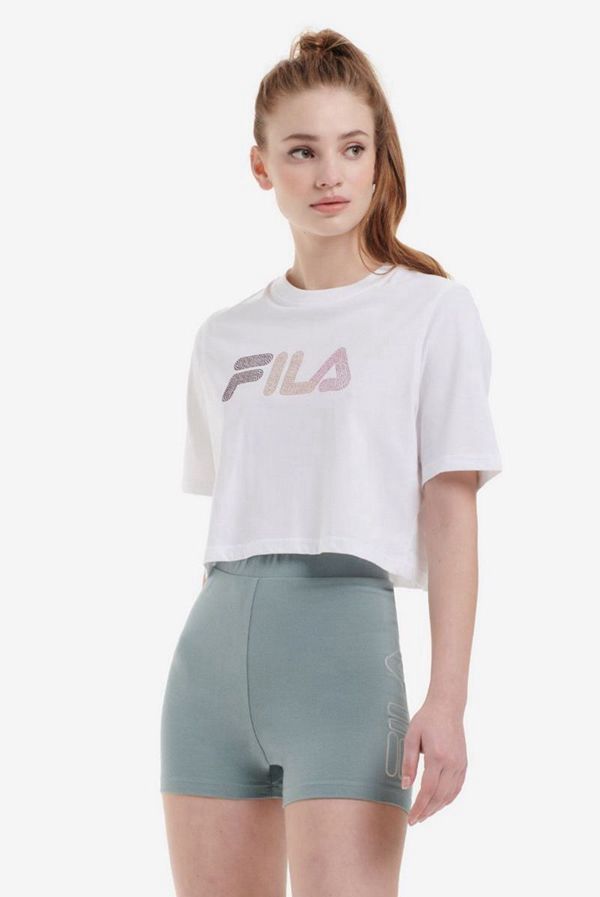 Fila Tričká Damske Biele - Nasiba Diamante Logo Crop Vypredaj - Slovakia 49687-LNAE